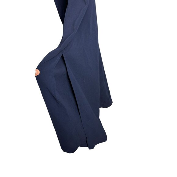 Monteau Womens Navy Jumpsuit Wide Leg Side Slits Elastic Waist V-Neck Stretch Si - Picture 8 of 10